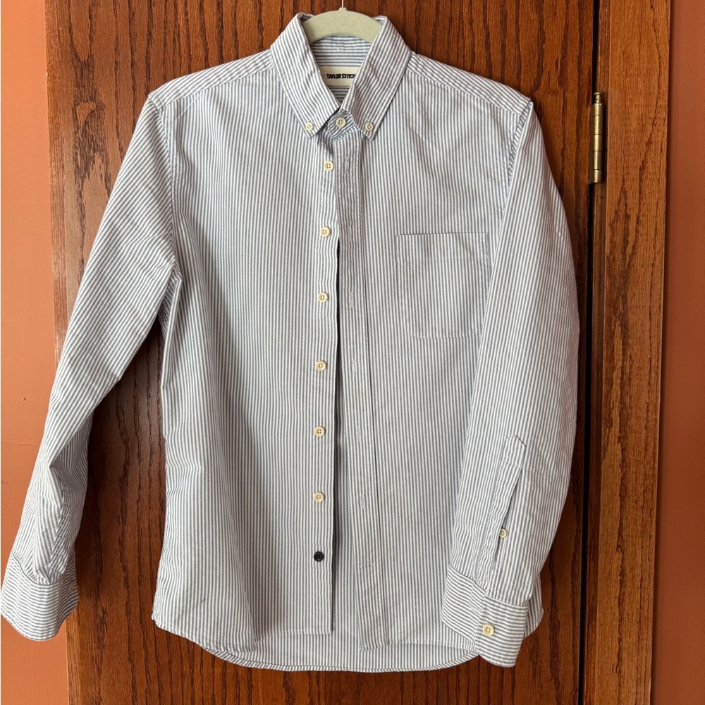 Taylor Stitch “The Jack” Navy and White Striped Oxford Shirt